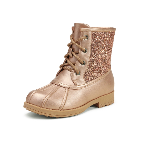 Girls Side Zipper Leather Glitter Boots - ROSE GOLD -  0